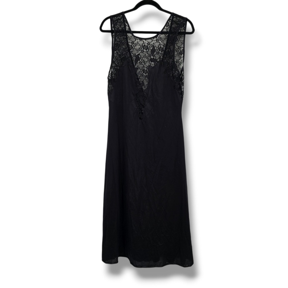 Contessa Vintage Black Lace Nightgown Sheer Back Sleeveless Lingerie Dress M